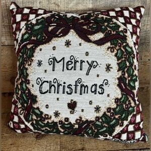 MERRY CHRISTMAS Throw Pillow Tapestry Joy Marie Decor 12" x 12" Accent